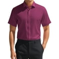 thumbnail image 1 of INSPIRE CHIC Mens Short Sleeve Dress Shirts Stretch Lightweight Business Solid Formal Button Down Shirts S Burgundy, 1 of 6