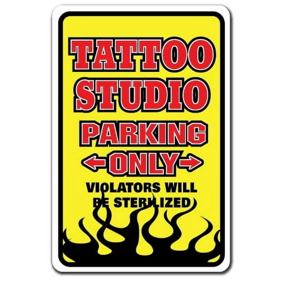 TATTOO Aluminum Sign parking Aluminum Signs tattoos art parlor studio artist tats | Indoor/Outdoor | 10" Tall