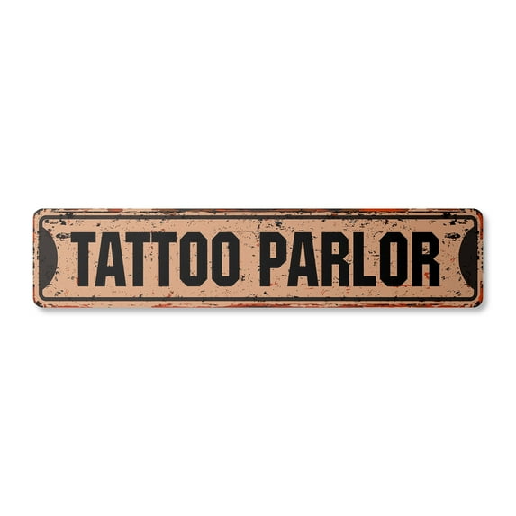 TATTOO PARLOR Vintage Aluminum Street Sign artist parlour tattooist ink inkster rustic metal tin | Indoor/Outdoor | 24" Wide