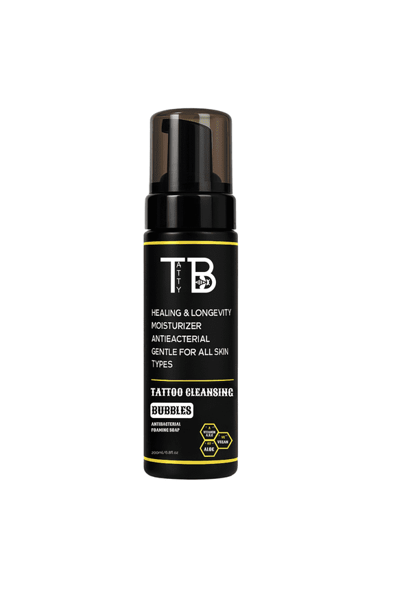 Tattoo Cleansing Bubbles Gentle, Soothing Cleanser for Tattoo & Piercing Aftercare Hydrating Foam to Protect, Heal & Maintain Vibrant Ink All-Natural Formula 6.8 Fl Oz