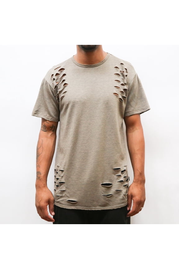 Olive Distressed Scallop Tee