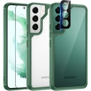 TAURI [5 in 1 Shockproof Designed for Samsung Galaxy S22 Plus Case 5G 6.6 Inch, with 2 Pack Tempered Glass Screen Protector + 2 Pack Camera Lens Protector [Military Grade Protection] Slim Green