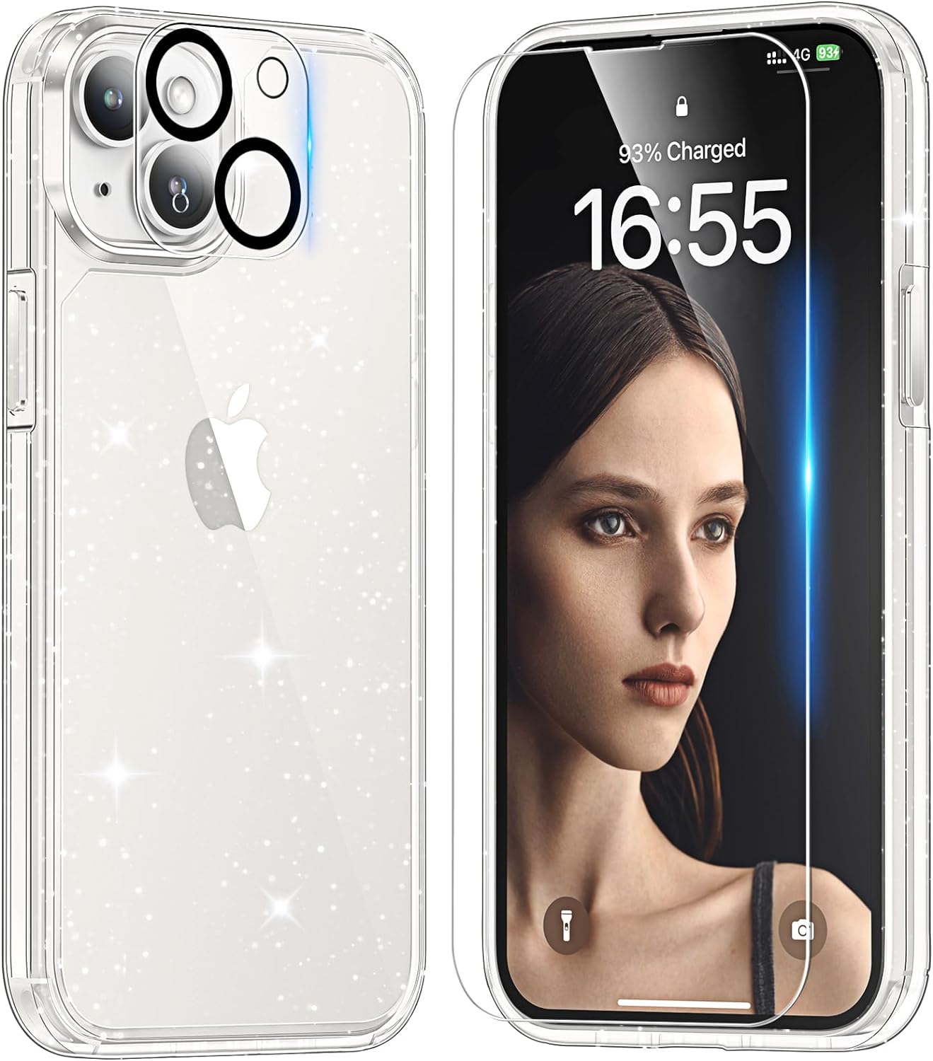 TAURI 5in1 for iPhone 14 Case Glitter, [Not Yellowing] with 2X Screen