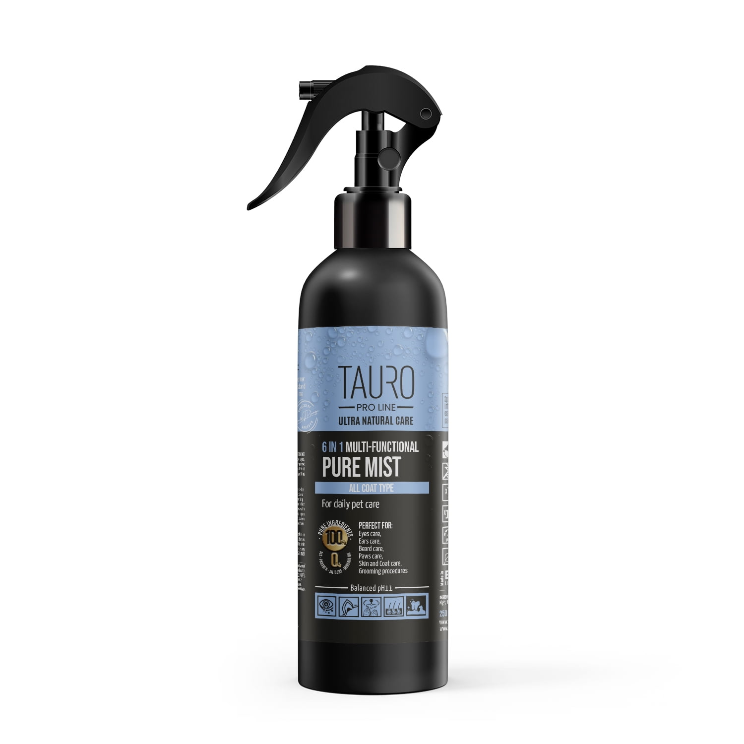 TAURO PROLINE Ultra Natural Care 6in1 Multi-Functional Pure Mist Professional Pets Eyes Ears and Coat Groom Spray, 250ml