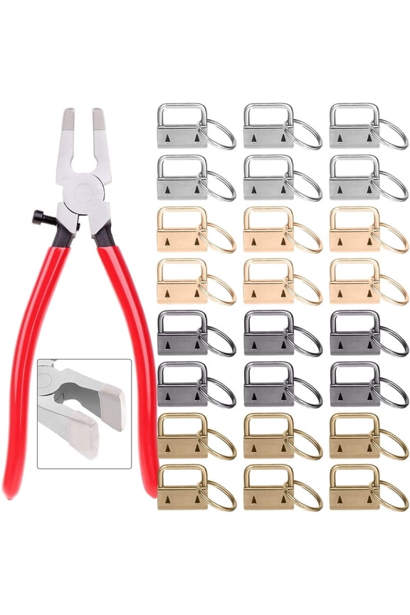 1 Inch Keychain Hardware with Pliers - 40pc Key Fob Hardware Set for Wristlet, Lanyard & Key Chain Making Supplies