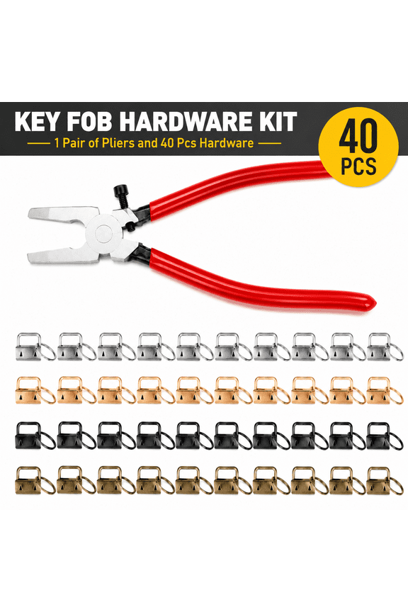 1 Inch Keychain Hardware with Pliers - 40pc Key Fob Hardware Set for Wristlet, Lanyard & Key Chain Making Supplies