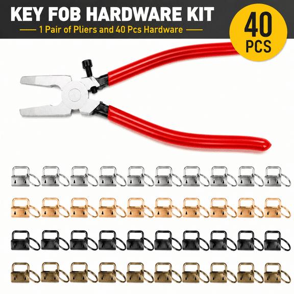 TAVENE 1 Inch Keychain Hardware with Pliers - 40pc Key Fob Hardware Set for Wristlet, Lanyard & Key Chain Making Supplies