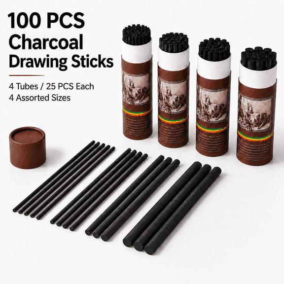 TAVENE 100 Pcs AssortedSize Soft Willow Vine Charcoal Sticks 29mm, Sketch Shading Drawing Supplies for Artists, Beginners & Students, BacktoSchool Gift