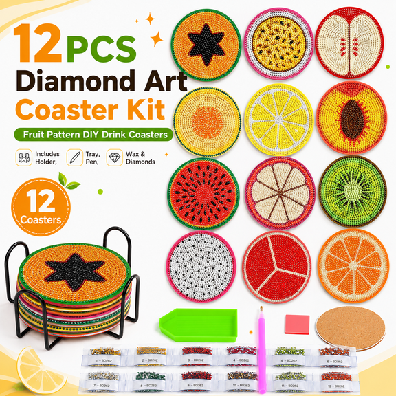 TAVENE 12 Pieces Diamond Art Painting Coasters Kit with Holder, DIY Diamond Crafts Projects, Diamond Dot Kits for Adults and Beginners, Diamond Art Coasters