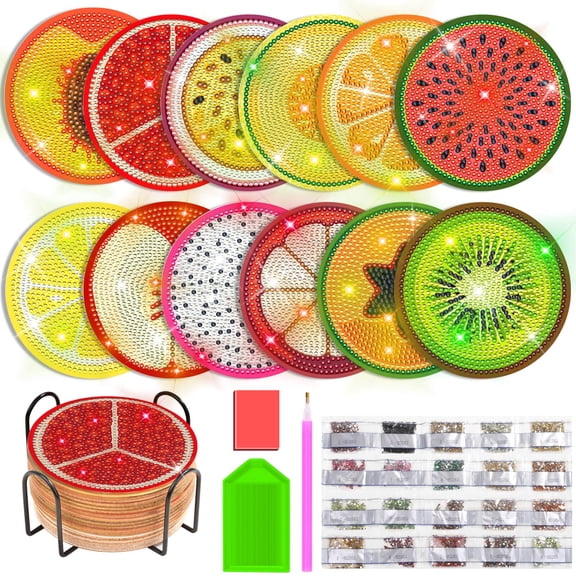 TAVENE 12 Pieces Diamond Art Painting Coasters Kit with Holder, DIY Diamond Crafts Projects, Diamond Dot Kits for Adults and Beginners, Diamond Art Coasters