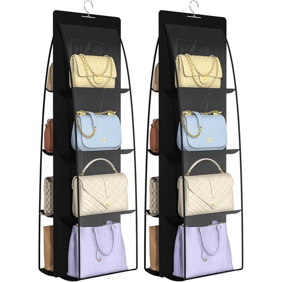 TAVENE 2 Packs 8 Pockets Black Handbag Hanging Purse Organizer for Purse Storage,Closet, Handbag Organizer and Purse Hanger for Space Saving