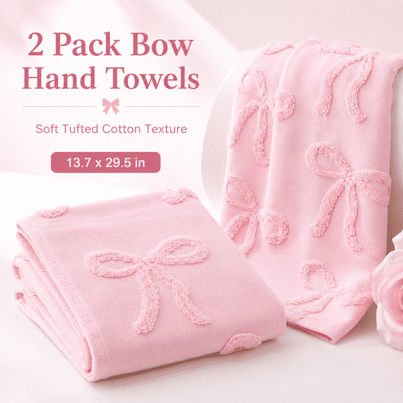 TAVENE 2 Pcs 13.7 x 29.5 Inch Pink Coquette Bow Hand Towels for Bathroom, 100% Cotton Absorbent Decorative Jacquard Weave Preppy Bathroom Decor Bath Decor Gift