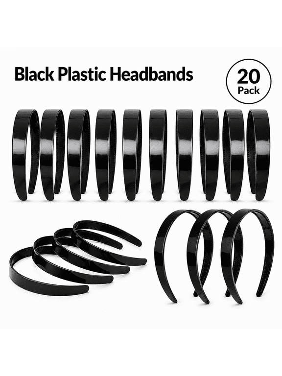 20 Pcs 1 inch Black Plastic Headbands for Women, Plain Craft Hairband with Teeth DIY Hair Accessories Headwear for Graduation Festival