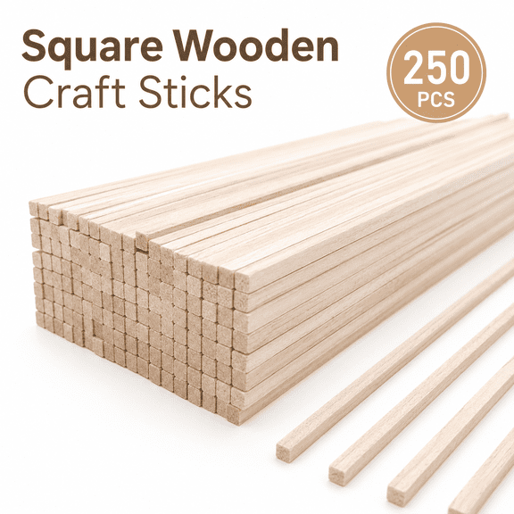 TAVENE 250 Pcs 1/8 x 1/8 x 12 Inch Unfinished Wooden Strips, Balsa Wood Sticks Hardwood Square Dowels, Balsa Wood Strips Square Wooden Dowels for DIY Craft Supplies