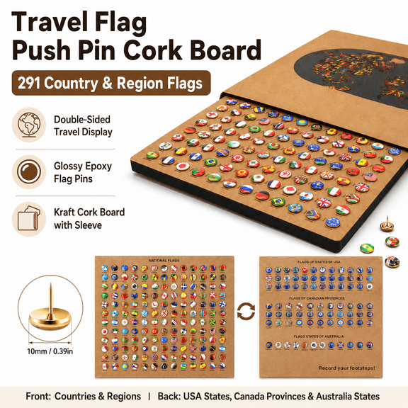 TAVENE 289 Pcs National Flag Push Pins for Map, Creative World Map Thumb Tacks Drawing Pins for World Travel Map, Bulletin Board, Pinboard, Office