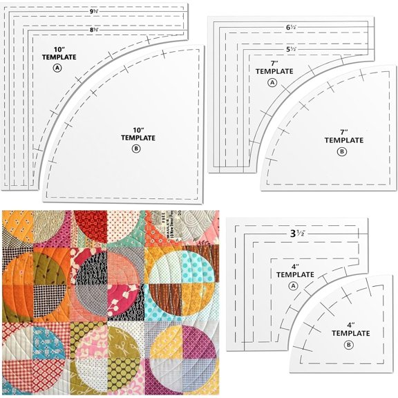 TAVENE 3 Set Clear Drunkards Path Quilting Templates, 10, 7, 4 inch Large Quilting Rulers with 1/4 Seam Allowance for Cutting Patterns, DIY Craft Supplies