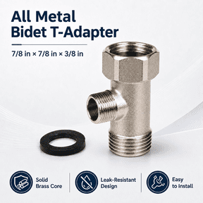 TAVENE 3 Way Tee Connector Bidet Attachment for Toilet, Bidet T Adapter, Metal T Valve for Bidet(7/8 x 7/8 x 3/8) or (15/16" x 15/16" x 9/16")