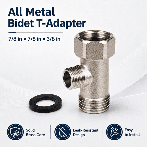 TAVENE 3 Way Tee Connector Bidet Attachment for Toilet, Bidet T Adapter, Metal T Valve for Bidet(7/8 x 7/8 x 3/8) or (15/16" x 15/16" x 9/16")