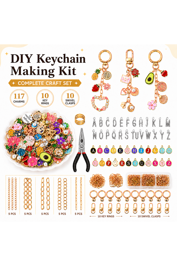 325Pcs Bag Charm Kit, Lip Gloss Keychain Making Kit Including 20 Keychain Clips 25 Extender Chain 118 Charms Jewelry Plier, Keychains Making Supplies for Jewelry Making, Christmas Gifts