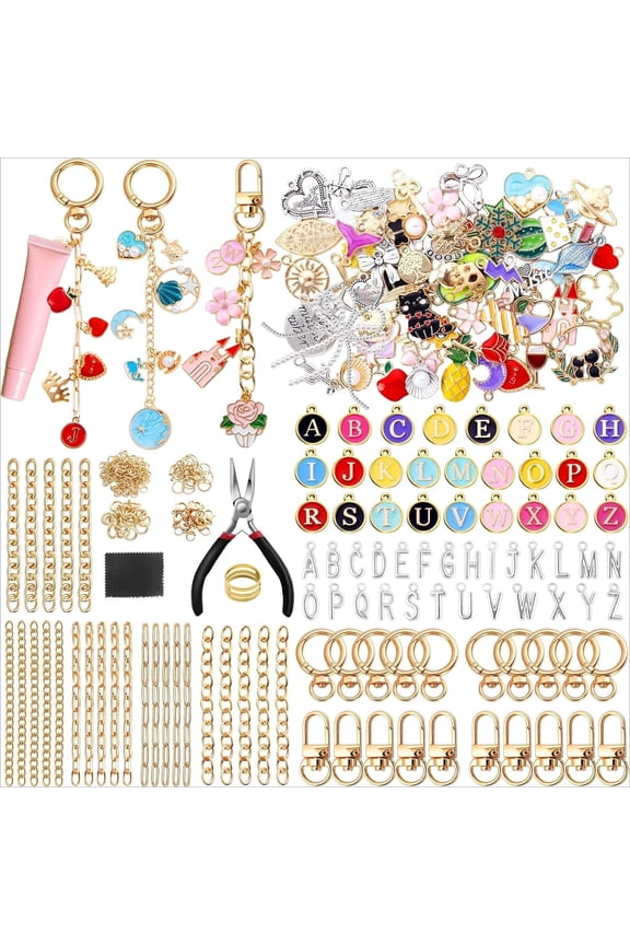 325Pcs Bag Charm Kit, Lip Gloss Keychain Making Kit Including 20 Keychain Clips 25 Extender Chain 118 Charms Jewelry Plier, Keychains Making Supplies for Jewelry Making, Christmas Gifts