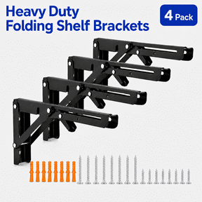 TAVENE 4 Pack 10 in Matte Black Folding Shelf Brackets, Collapsible Space‑Saving Support Bracket for Table, Worktop, Laundry Room and Garage Projects
