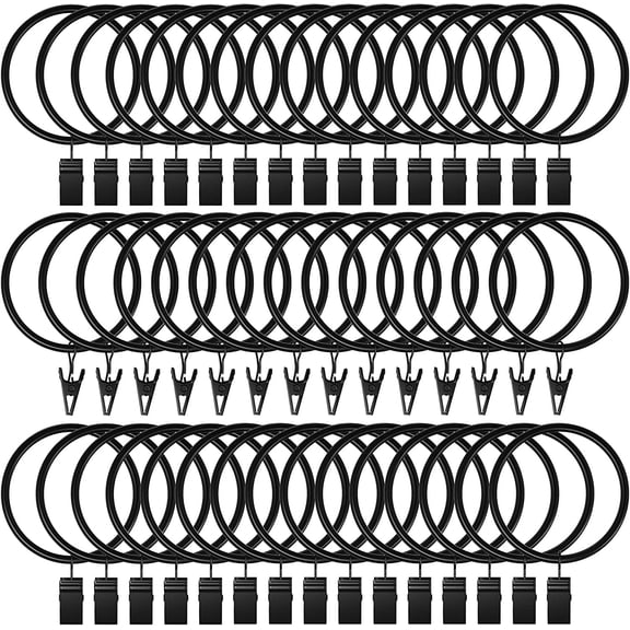 TAVENE 44Pack Curtain Rings with Clips Hooks, 2in Interior Diameter Curtain Hangers Clips, Rustproof Metal Stainless Steel Drapery Rings, Fits Diameter 1.8 in Rod, Vintage Black