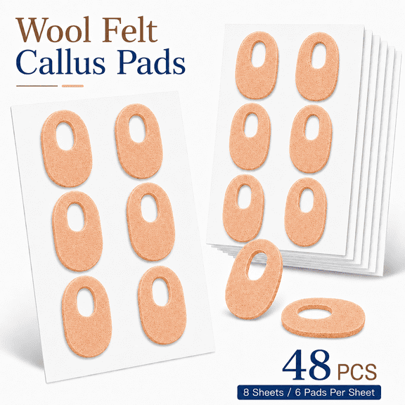 TAVENE 48 Pack Soft Callus Pads, 1/4" Thick Oval Shape Corn Pads, 1/8" Felt Callus Cushions, Adhesive Corn Protectors for Men Women Feet Toes Pain Relief(Nude, 1/4 Inch)