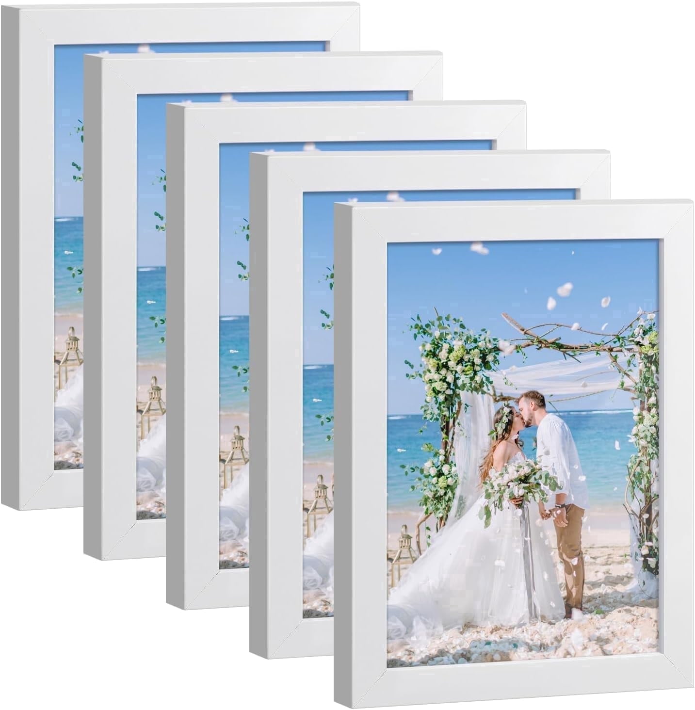 TAVENE 5 Pack White 4x6 Picture Frames, Fits 3.5x5 Photo with Mat or 4x6 Without, Wall & Tabletop Gallery Photo Display