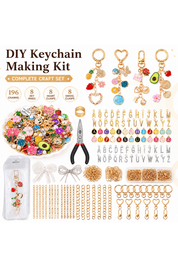544Pcs Lip Gloss Keychain Making Kit, Bag Charm Kits with Key Chain Hooks, Charms, Chains, Jump Rings, Lobster Clasps, Plier, Gift Bags & Tools, DIY Craft Supplies, Valentines Gifts