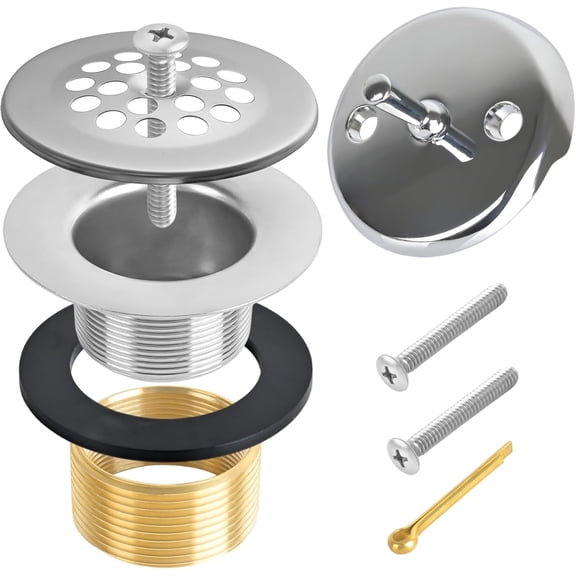 TAVENE Bath Tub Drain Kit Trip Lever, Bathtub Drain Set No Putty Installation with Trip Lever Overflow Faceplate and Strainer, Universal for 1-1/2" and 1-3/8" Bathtub Drain Replacement, Tub Trim Kit