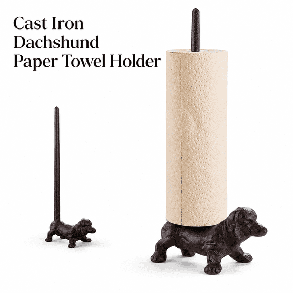 TAVENE Dog Paper Towel Holder - 12'' Cast Iron, for Kitchen/Bathroom Floor/Counter, Bronze Rustic