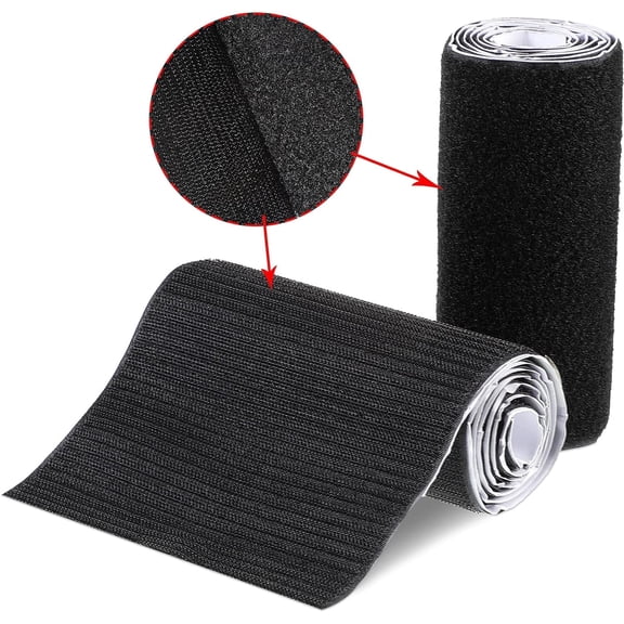 TAVENE Double Sided Hook and Loop Tape with Adhesive Back, Sticky Glue Nylon Fastener Strip Patch Reusable Hook Roll, Black (6 Inch Width 1 Yard Length)