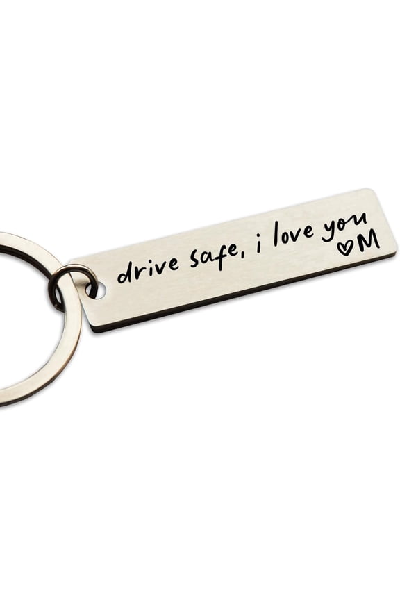 Drive Safe I Love You Engraved Initial Personalized Key Chain Keychain Gift for Husband Boyfriend Car Accessories