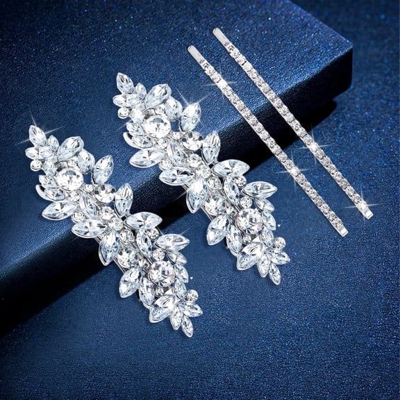 TAVENE Fancy Wedding Prom Formal Hair Accessories for Women - 4PCS Silver Rhinestone Hair Clips Bride Barrettes