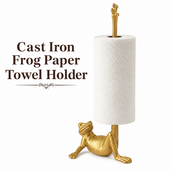 TAVENE Frog Paper Towel Holder, 16.5 Inch Cast Iron Rustic Bronze, Freestanding Paper & Toilet Paper Holder for Kitchen Countertop and Bathroom Floor