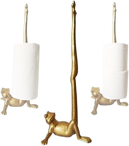 TAVENE Frog Paper Towel Holder 16.5'' Cast Iron Paper Towel Holder Funny Toilet Paper Holder for The Floor or Counter in The Kitchen or Bathroom Bronze Rustic,Frog Gold,Frog