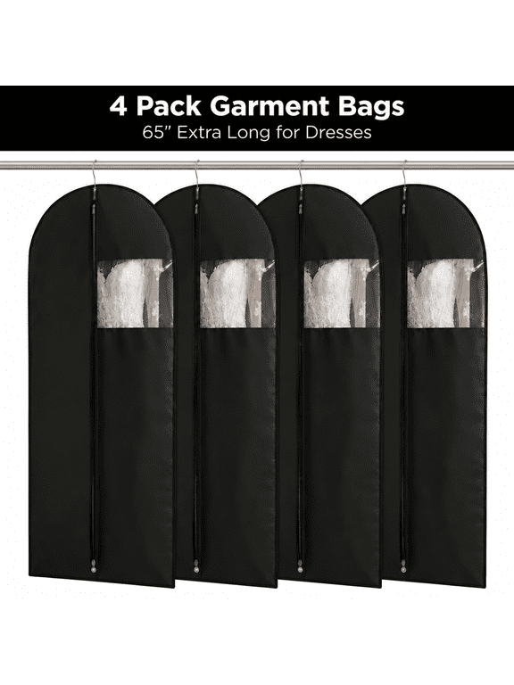 Garment Bags 65'', 4 Pack Black Hanging Dress Bags for Gowns, Coats, Dresses, Uniforms