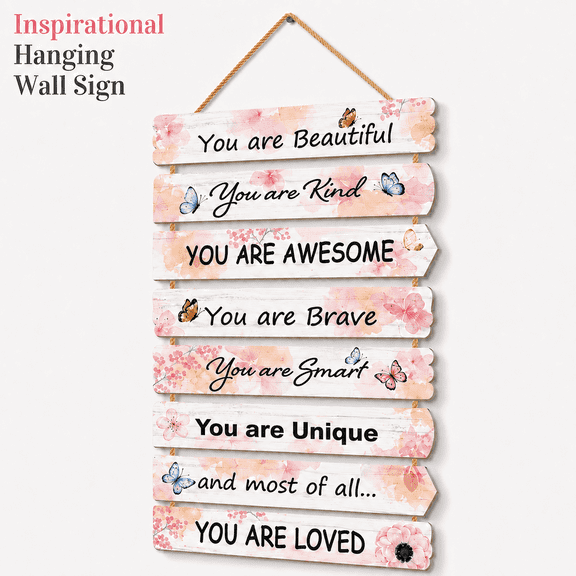 TAVENE Pink Wooden Butterfly Wall Decor Sign, Inspirational Wall Art Ornament for Girls Bedroom, Room Decoration
