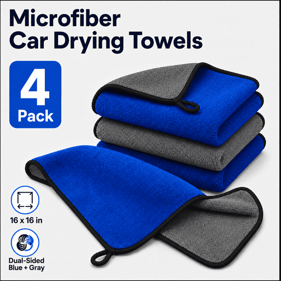 TAVENE Microfiber Car Wash Drying Cleaning Towels, Blue & Grey,16 x 16 Inch Super Absorbent Lint‑Free Streak‑Free Professional Detailing Cloth for Cars & Trucks