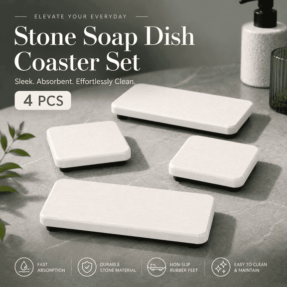 TAVENE Set of 4 Diatomite Absorbent Stone Coasters, Modern Diatomaceous Earth Tray for Kitchen Soap, Bathroom Toiletries & Plant Use