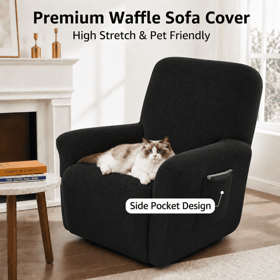 TAVENE Stretch Recliner Chair Covers - 1 Piece, Elastic Bottom, One Size, Black