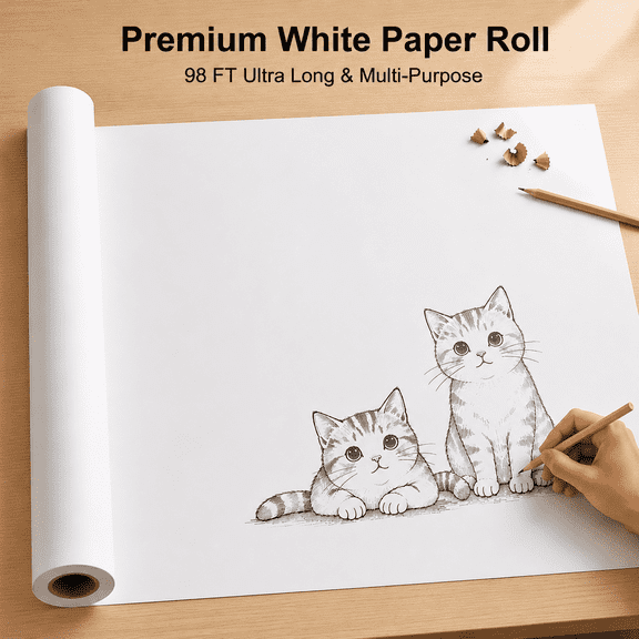 TAVENE White Craft Paper Roll for Gift Wrapping, Drawing and Painting, Uncoated Bulletin Board and Easel Paper, 15 in x 1181 in