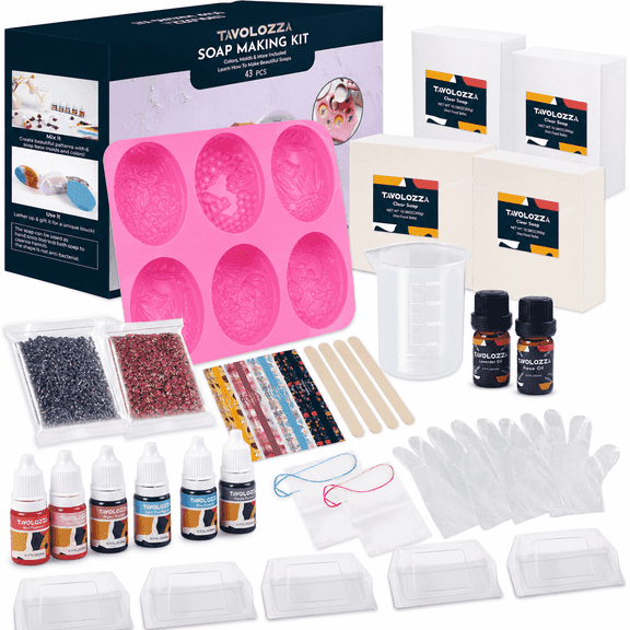 TAVOLOZZA Soap Making Kit, DIY Rose Petals & Lavender, 43 Pcs DIY Soap Making Supplies with Soap Base, Soap Mold, Colors, Oils and Dried Flowers