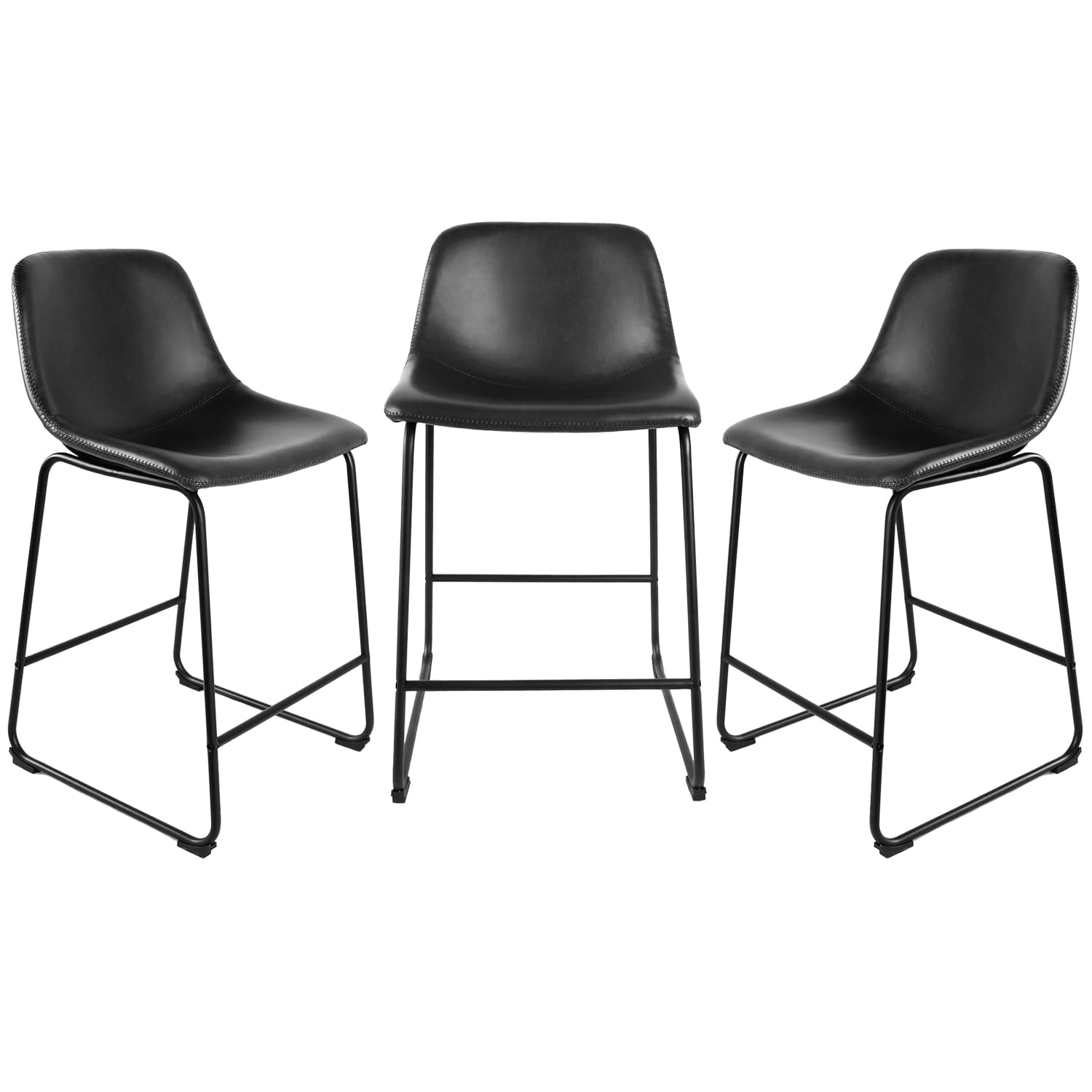 TAVR 24" Bar Stools Set of 3 with Back, Faux Leather for Home, Kitchen, Black