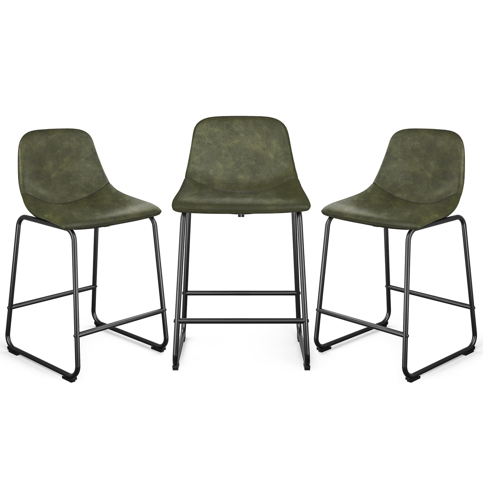 TAVR Furniture 24" Bar Stools Set of 3 with Back, Faux Leather for Home, Kitchen, Green