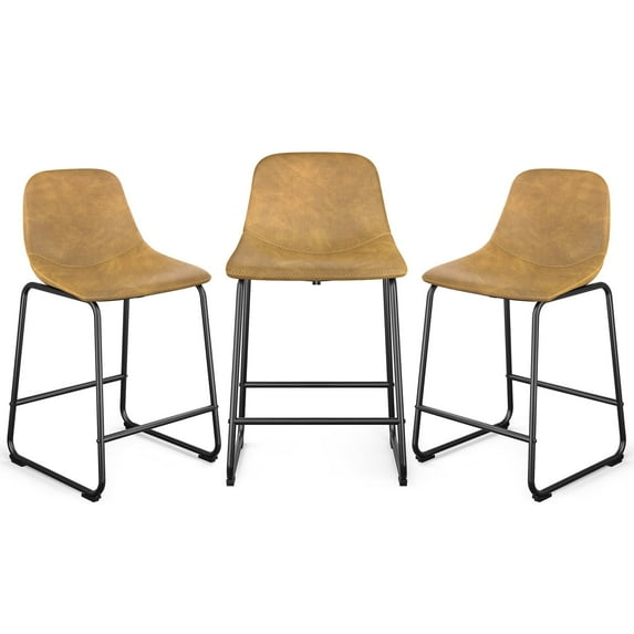 TAVR Furniture 24" Bar Stools Set of 3 with Back, Faux Leather for Home Kitchen, Yellow
