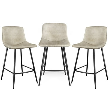 RTVR 600 lbs Counter Height Bar Stools Set of 3, 24 Inch Leathaire Barstools with Back,Dining Room, Party Room & Restaurant,Bar Chairs with Metal Legs for Kitchen Island (Beige)