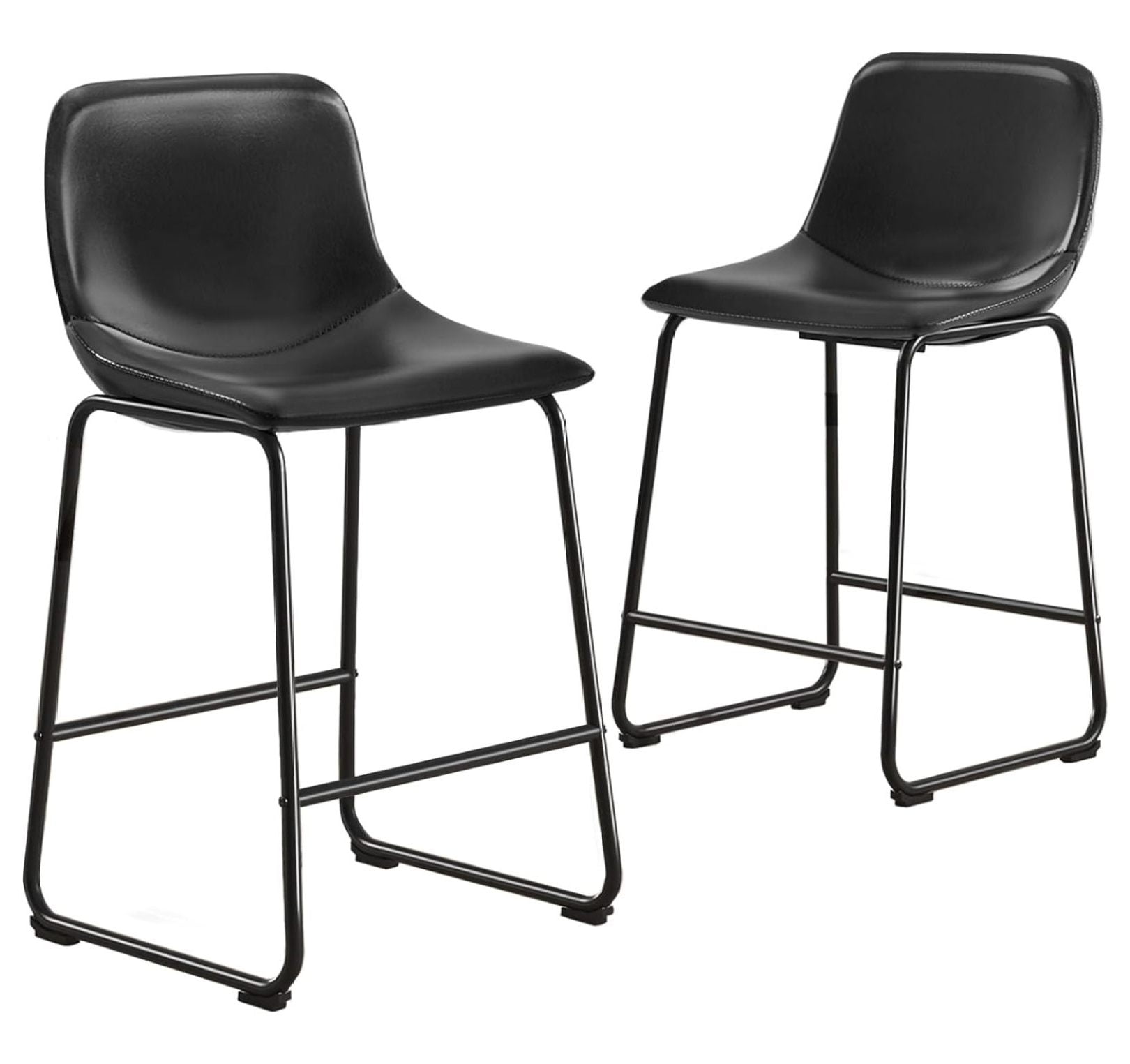 Black Faux Leather Industrial Counter Height Bar Stools Set