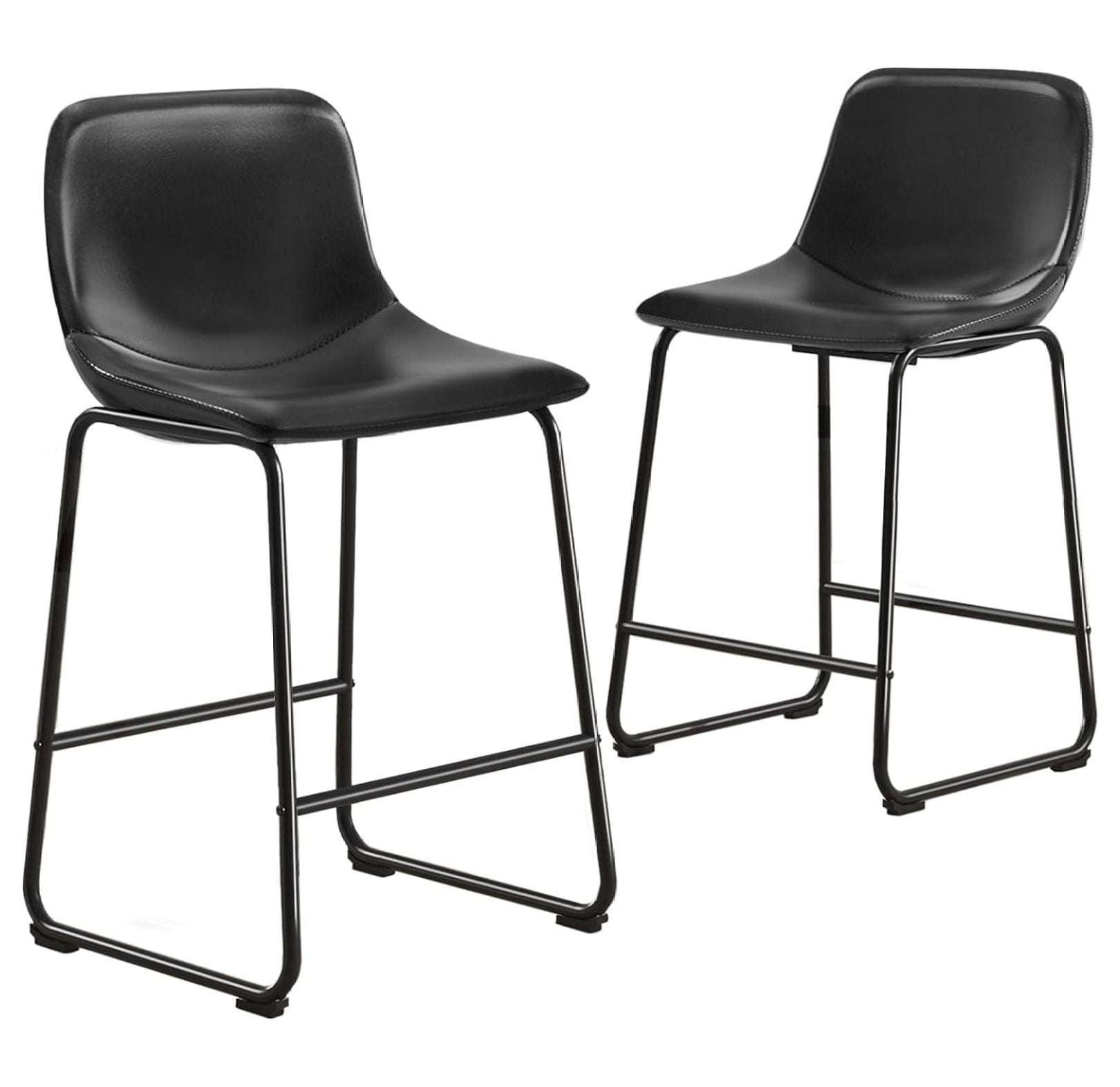 Black Faux Leather Industrial Counter Height Bar Stools Set
