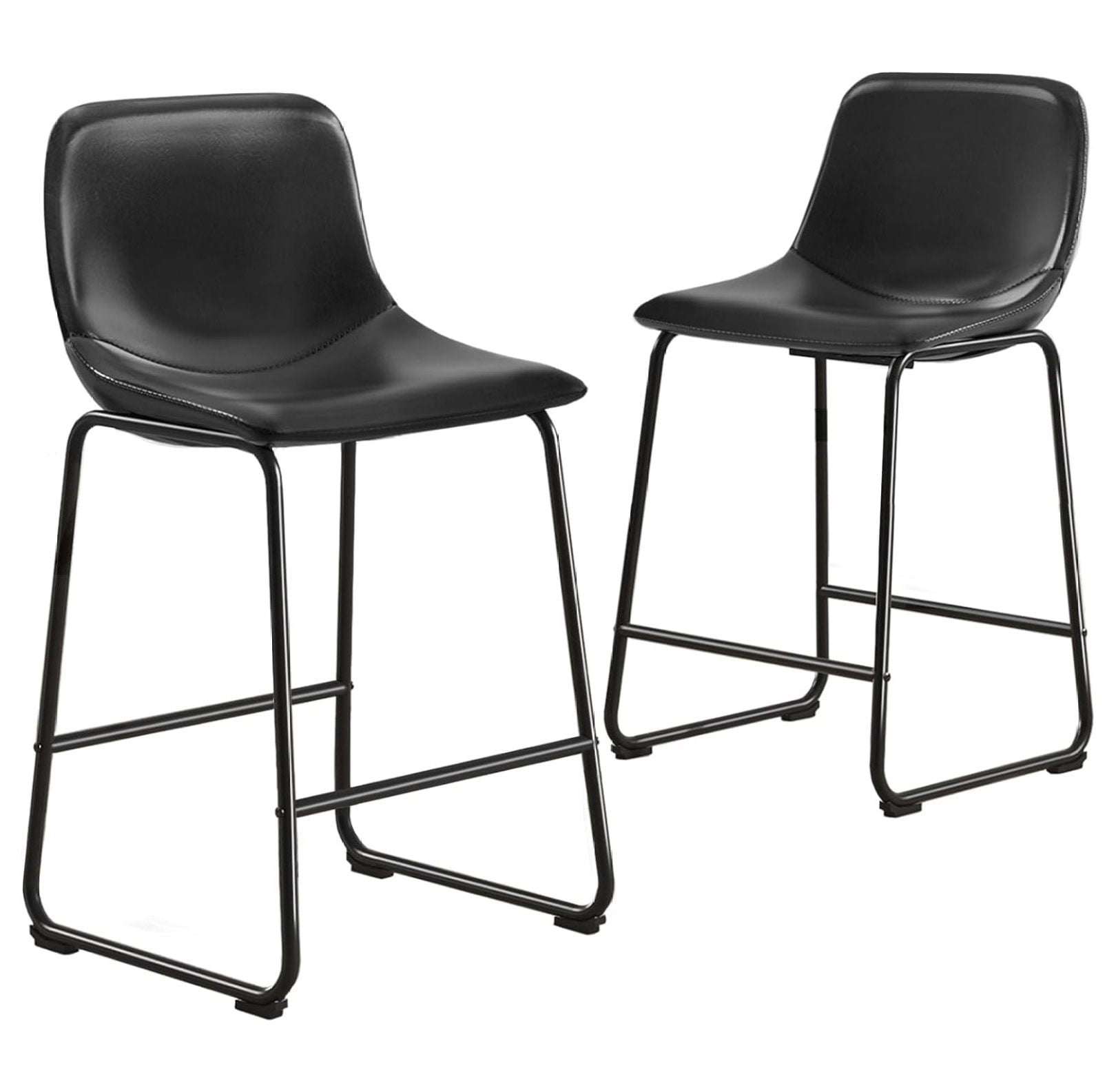 Black Faux Leather Industrial Counter Height Bar Stools Set